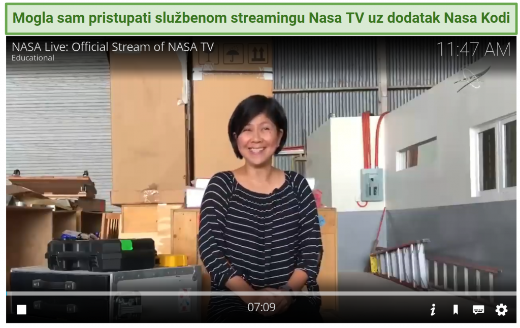 A screenshot showing you can use the Nasa Kodi addon to access official streams from Nasa