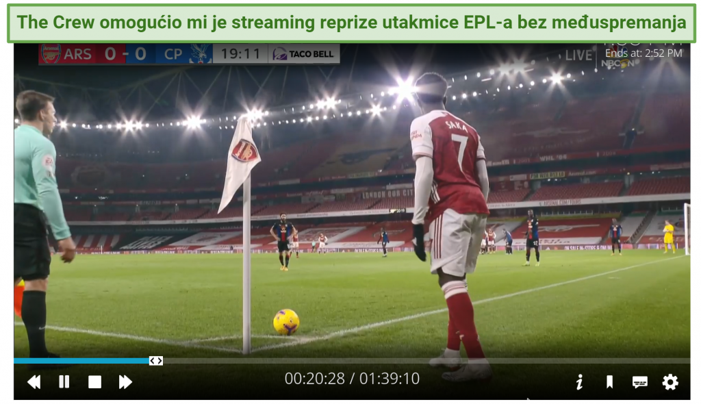 A screenshot showing the Crew addon lets me stream a replay of a Premier League match buffer-free