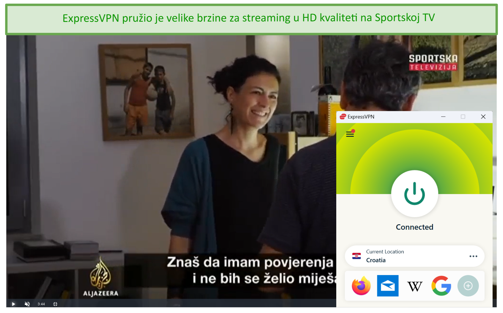 A screenshot showing content on Sportska Televizija playing while connected to ExpressVPN\\\\\\\\\\\\'s Croatia server