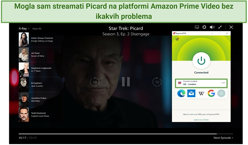 Screenshot of ExpressVPN streaming Picard on Amazon Prime Video