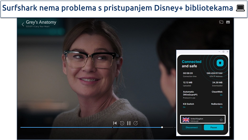 Screenshot of Surfshark working with Disney+ UK