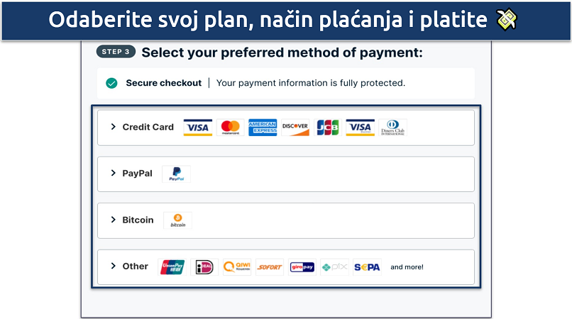 A screenshot of ExpressVPN's checkout page showing payment options