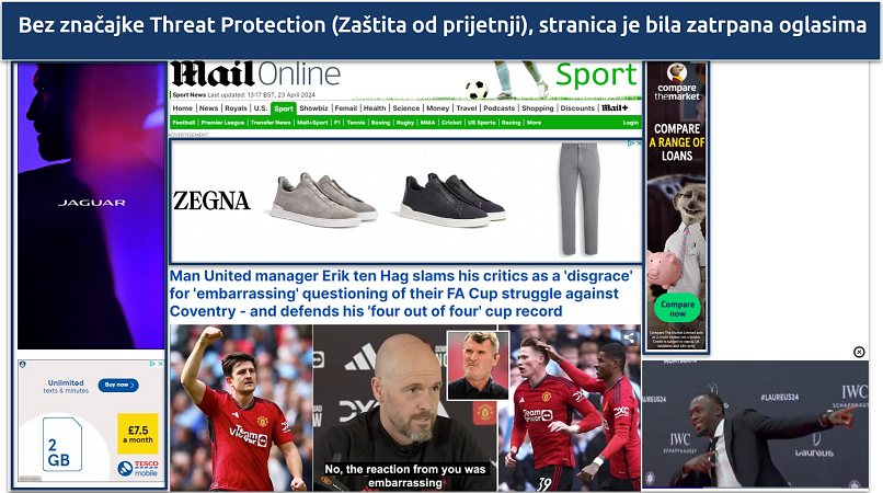 Screenshot of Mail Online with lots of ads showing