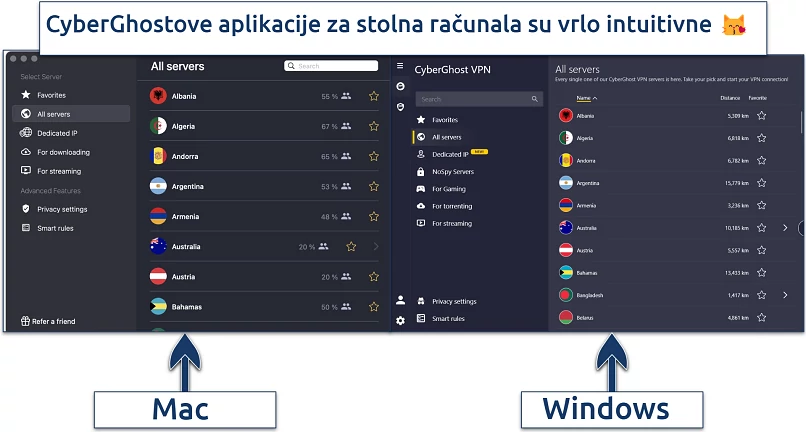 Screenshot of CyberGhost's desktop apps