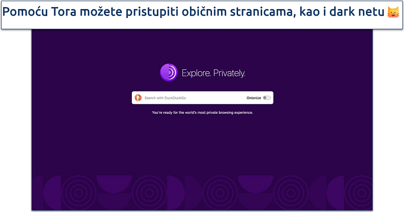 Screenshot of the Tor Browser homepage